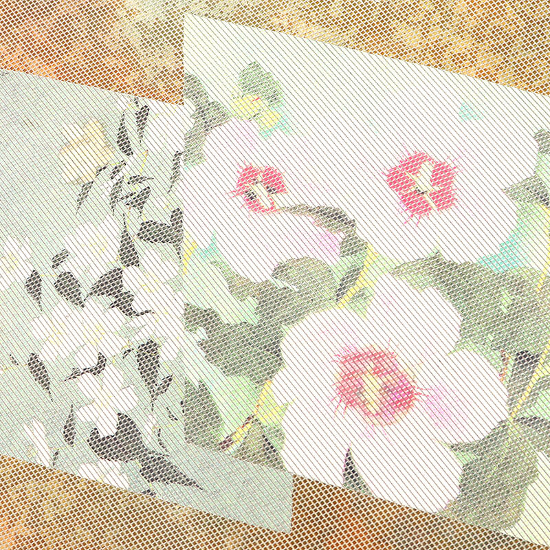 中古】 名古屋帯 正絹 九寸帯 お太鼓柄 金ベージュ 箔地 菱 花柄 上品