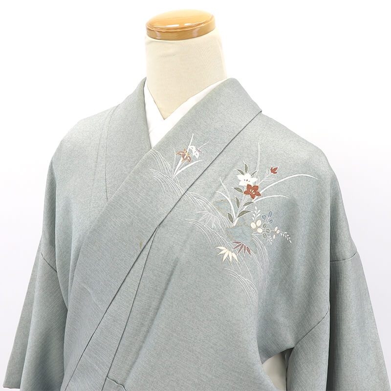 中古】 付下げ 袷 レディース 正絹 薄緑 四季の花 身丈158.5cm 裄丈