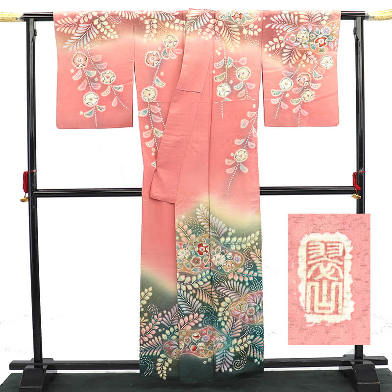 中古】 訪問着 長襦袢付き 2点セット 袷 レディース 正絹 ピンク