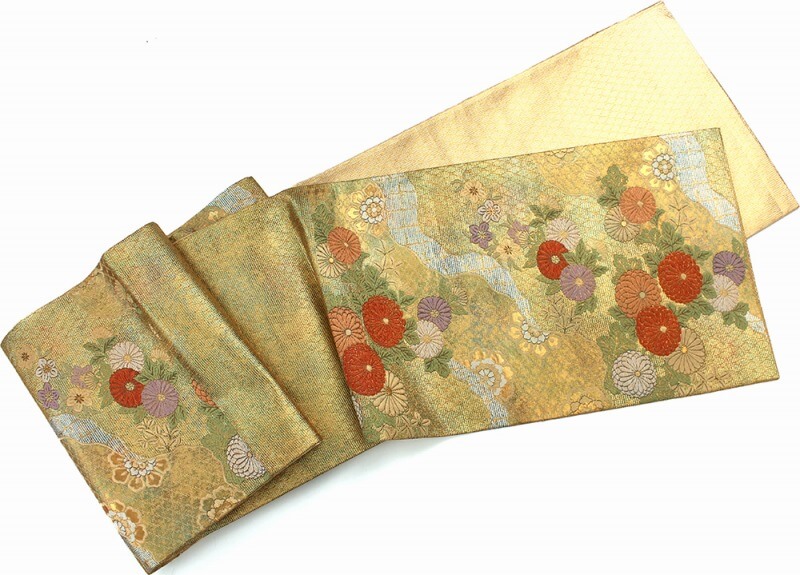 中古】 袋帯 礼装用 リサイクル レディース 正絹 ゴールド 菊 道長取り