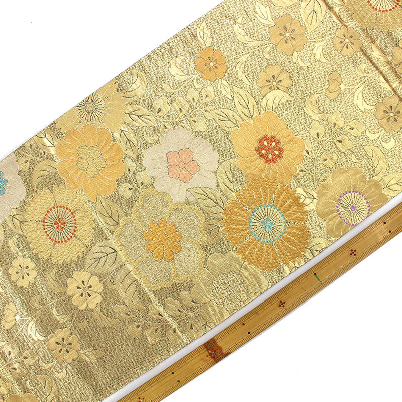 中古】 袋帯 ふくろ帯 礼装用 リサイクル レディース 正絹 金 花柄