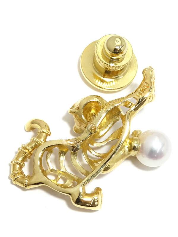 MIKIMOTO】ミキモト『K18YG タイガーモチーフ ピンブローチ 虎 トラ』1