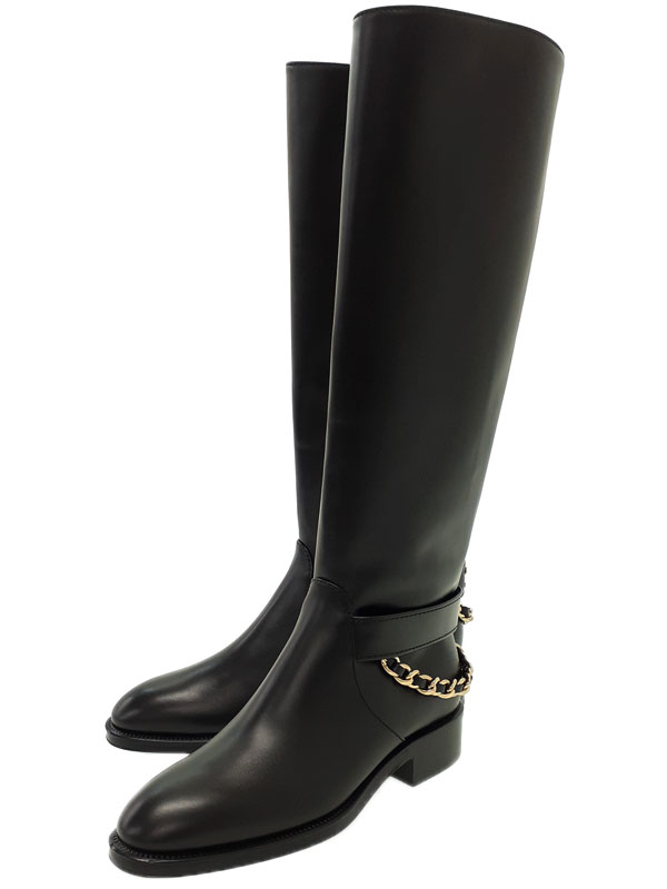 CHANEL】シャネル『ココマーク チェーン レザー ロングブーツ size37C
