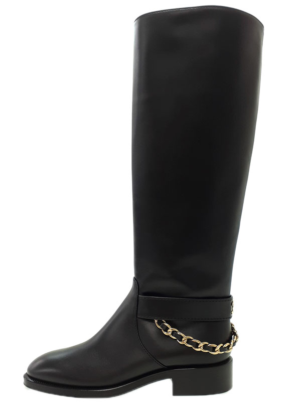CHANEL】シャネル『ココマーク チェーン レザー ロングブーツ size37C