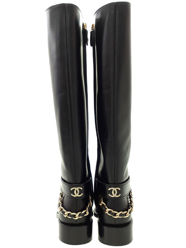 CHANEL】シャネル『ココマーク チェーン レザー ロングブーツ size37C