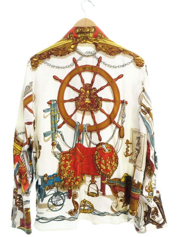 HERMES】エルメス『シルク 長袖シャツ MUSEE 博物館 size40