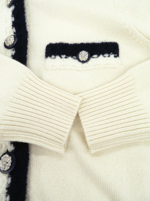 CHANEL】シャネル『バイカラー カシミヤ×シルク カーディガン size34