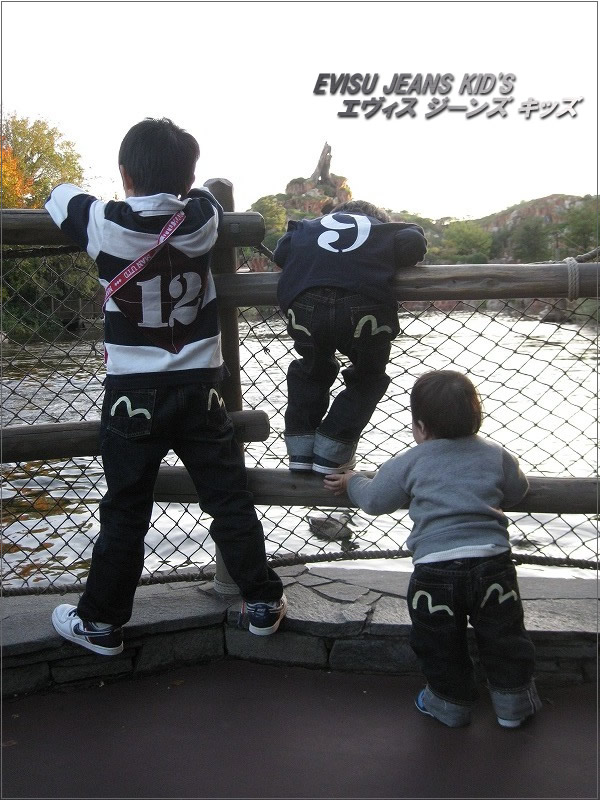 evisu キッズ マルチポケットデニムパンツ マルチポケットとカモメ刺繍リラックスフィットデニムジョガーパンツ