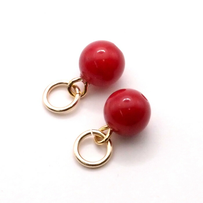 楽天市場】赤珊瑚 約6mm シンプル ピアス チャーム 1ペア アクセサリー