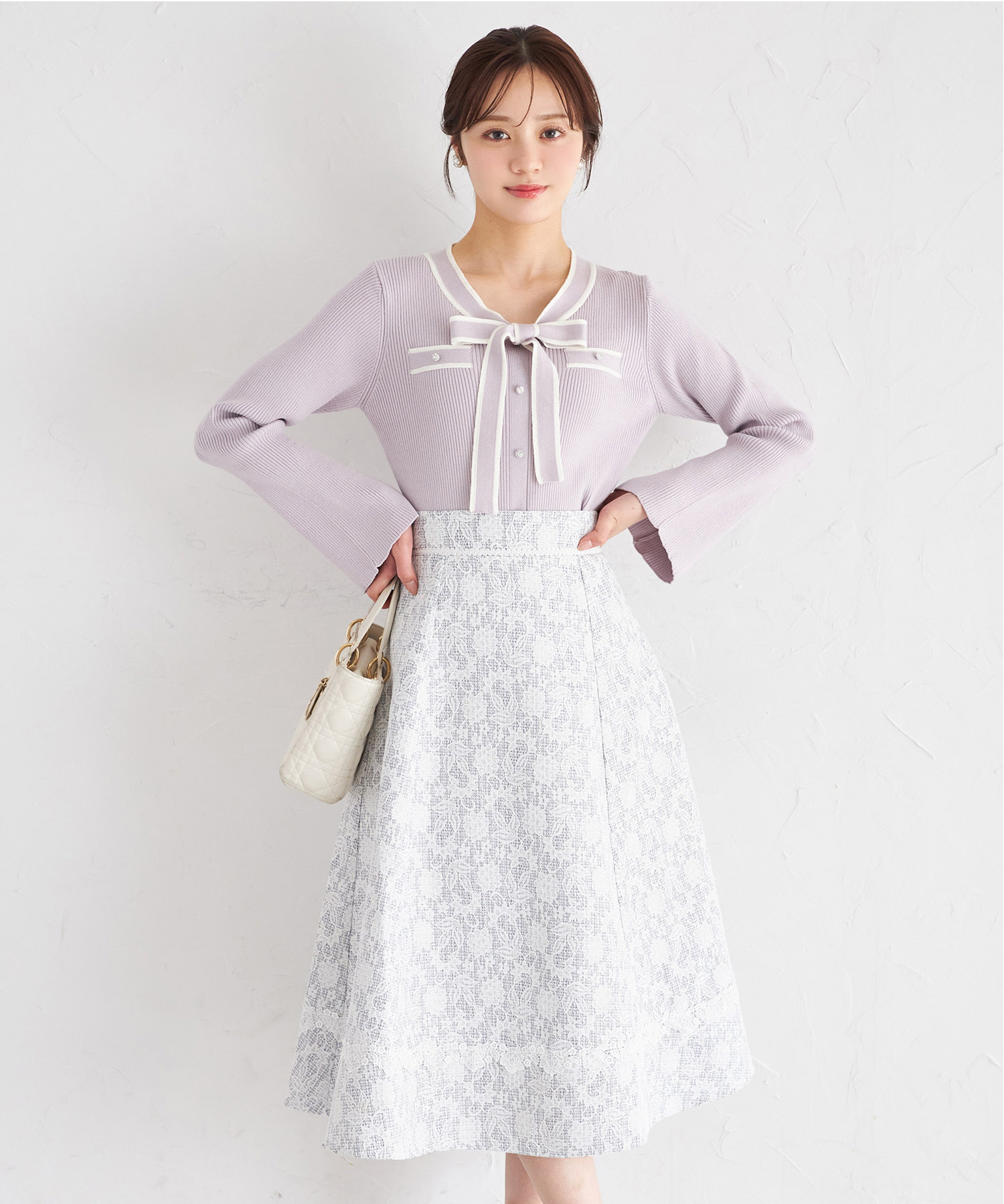 レースボンディングツイードフレアスカート