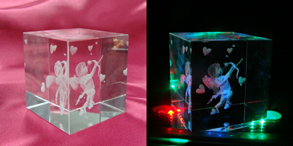 レーザー彫り 3D クリスタル オブジェ キューピット 天使 | 電光ホーム