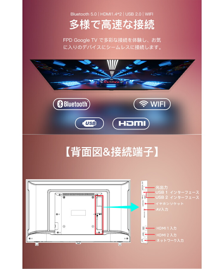 楽天市場】FPD チューナーレステレビ 32V型 720P Google TV ネット動画