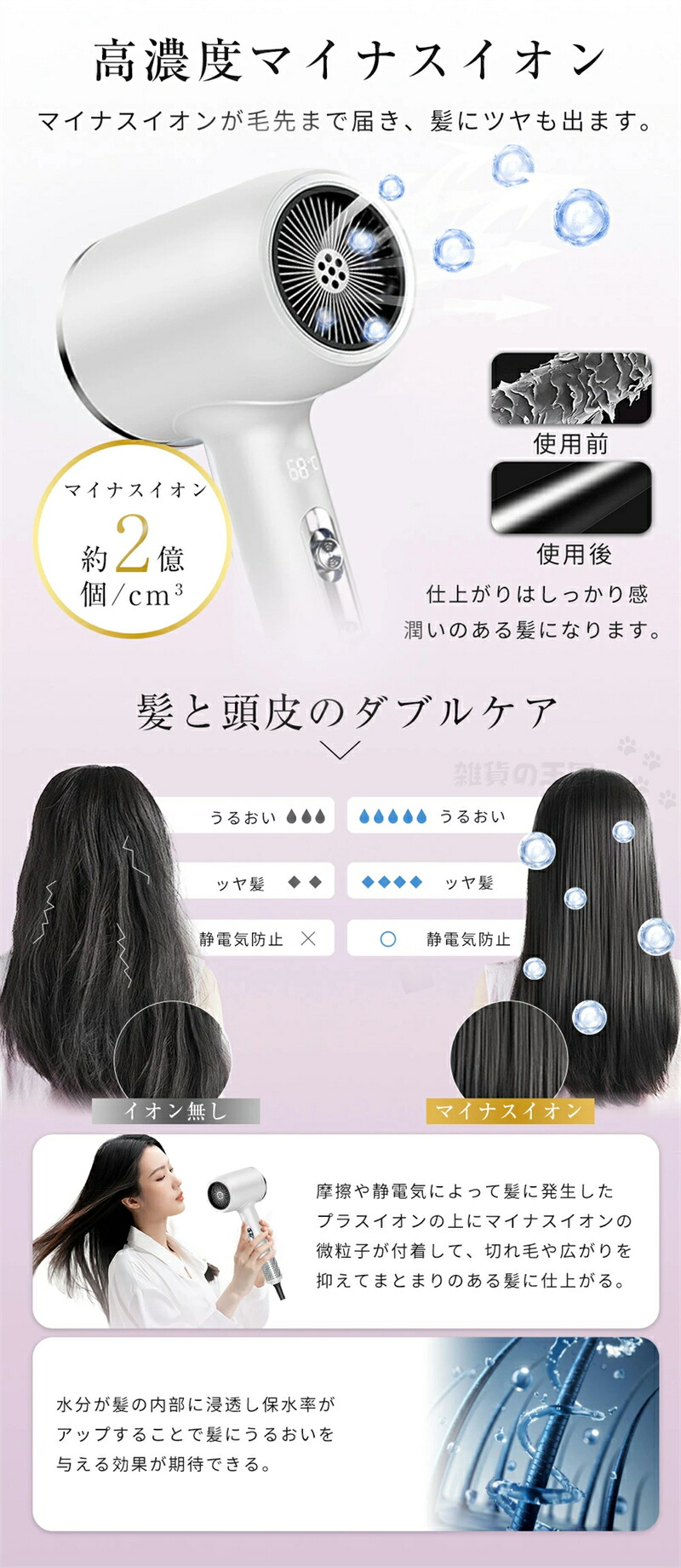 楽天市場】ドライヤー 大風量&軽量☆1300W 速乾 高速風 ヘアドライヤー