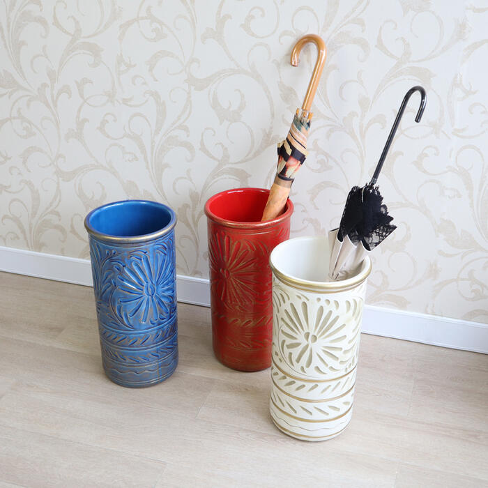 楽天市場】イタリア製 陶器 アンブレラスタンド 3色より選択ブルー