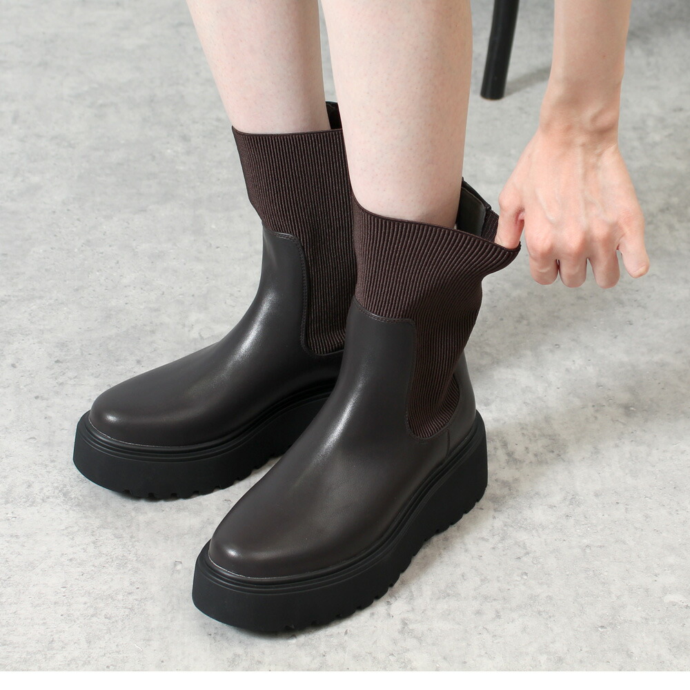 ブーツ レディース 厚底 ショートブーツ 伸びる 歩きやすい ファスナー