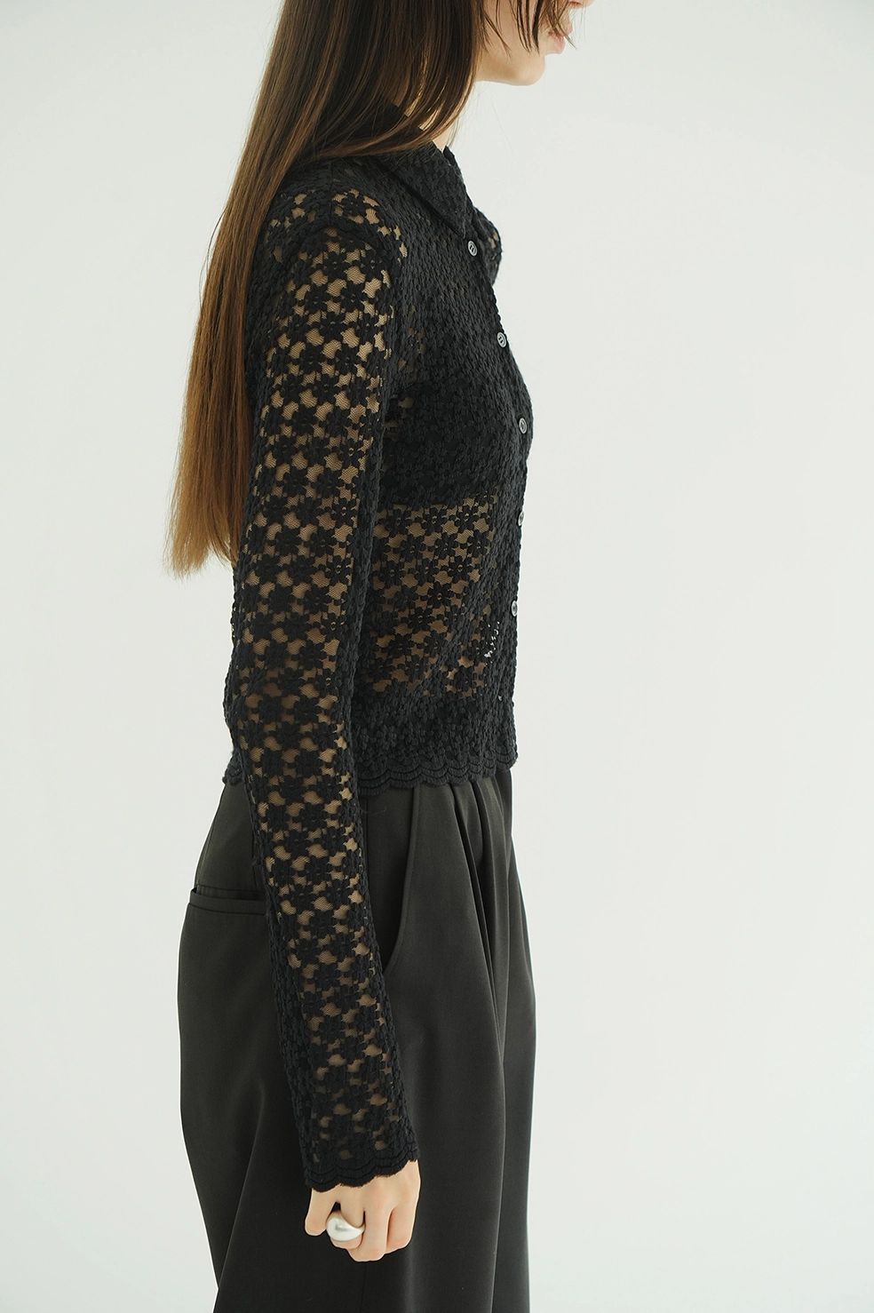 CLANE - フラワーレースシャツ - 3D FLOWER LACE SHIRT (BLACK