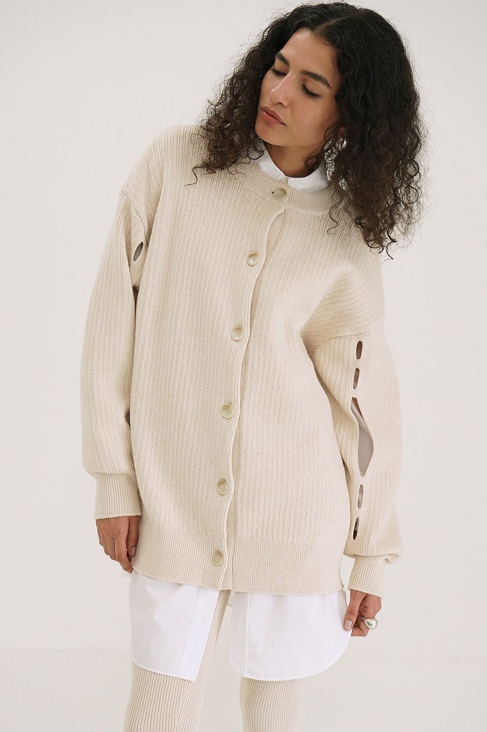 CLANE - ダブルフェイス ニットカーディガン - FACE COLOR MIX HOLE