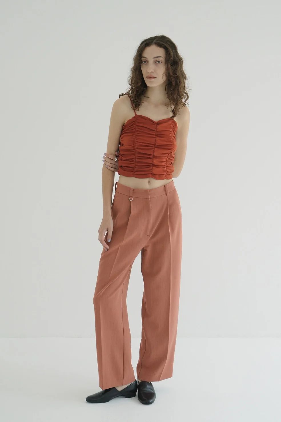 CLANE - SHIRRING CAMI TOPS ORANGE - シャーリングキャミトップス