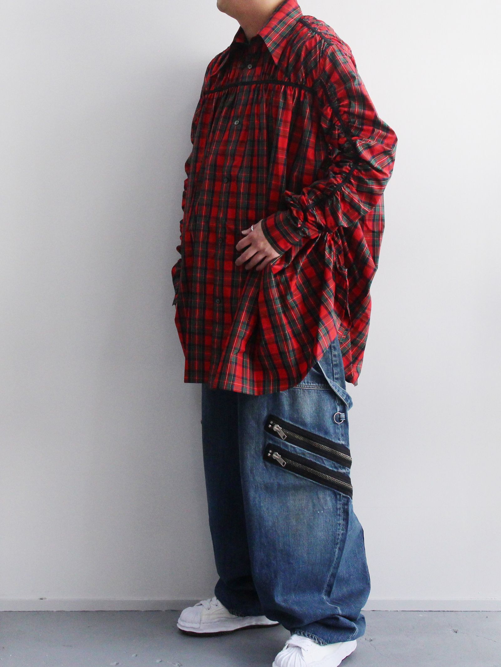 KIDILL - ギャザード シャツ - GATHERED SHIRT NAVY RED CHECK