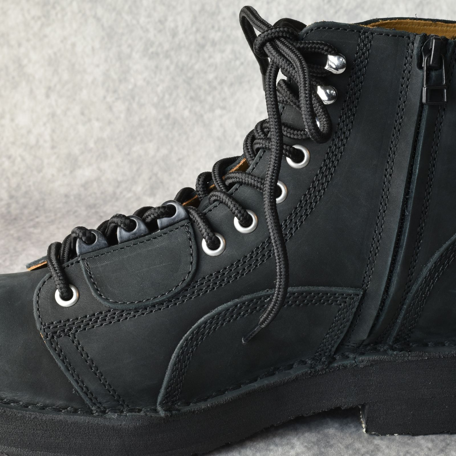 yohji yamamoto - MAT SMOOTH LEATHER ZIP BIKER BOOTS （BLACK