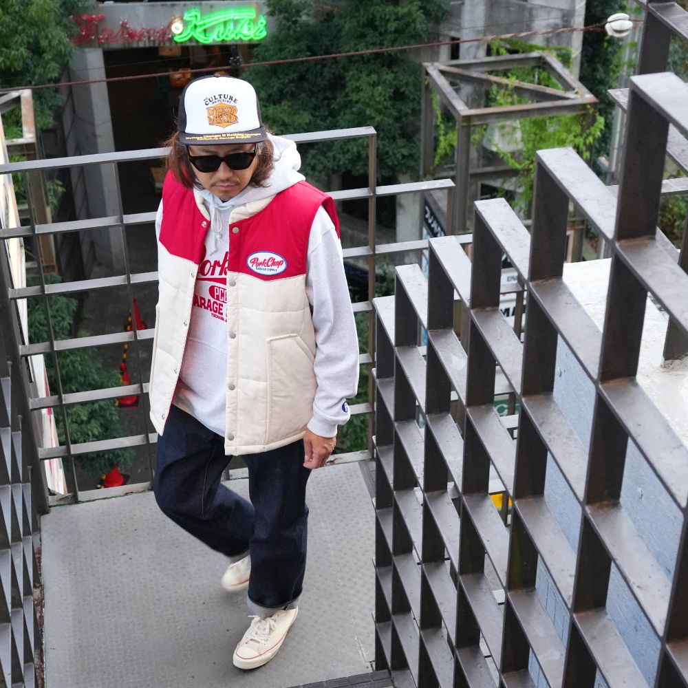 PORKCHOP GARAGE SUPPLY - RACING VEST (BEIGE×RED) / オリジナル