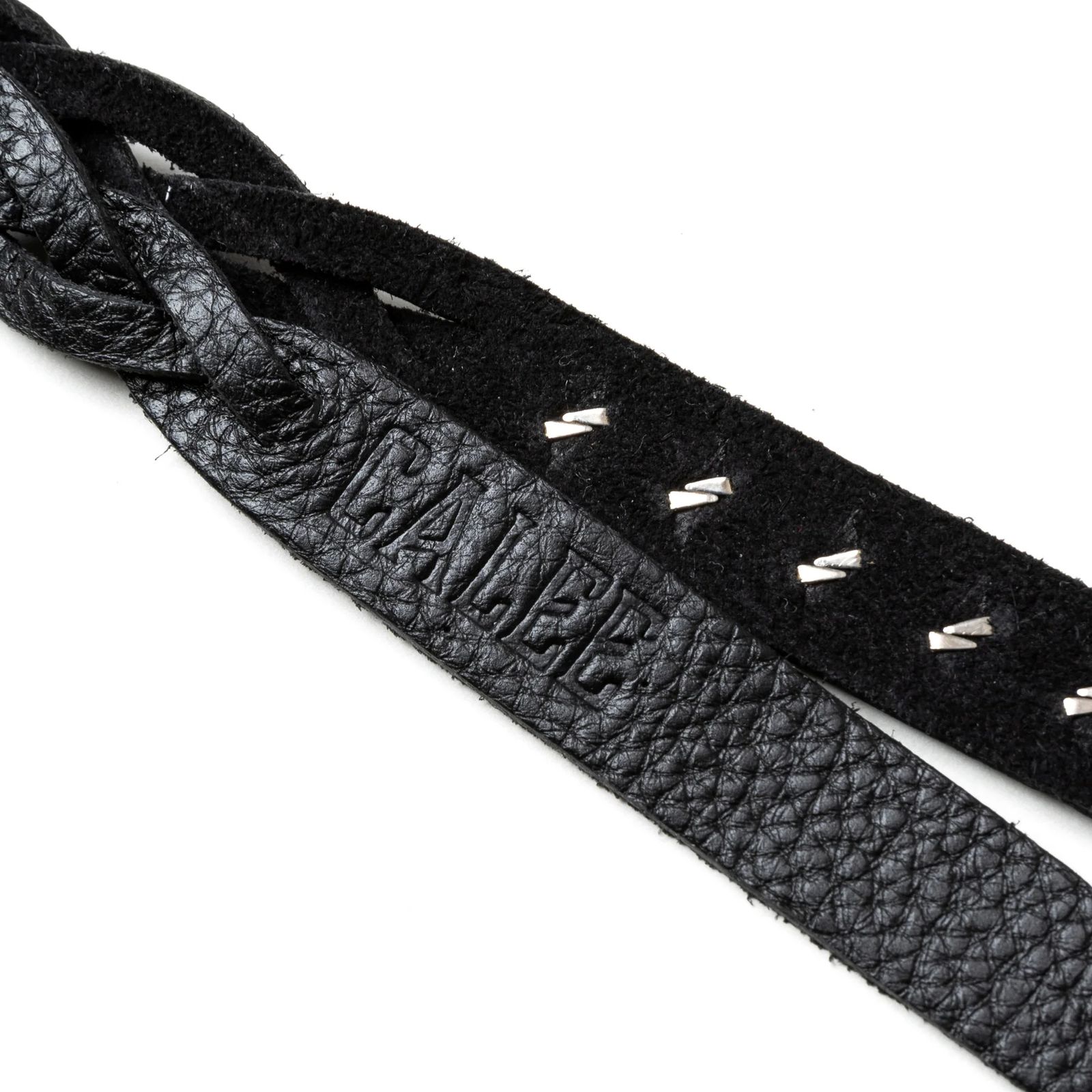 CALEE - STUDS & KNITTING LEATHER SHORT KEY RING ＜TYPE A＞ (BLACK