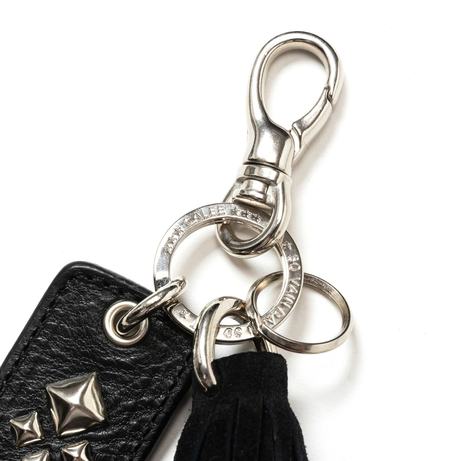 CALEE - LEATHER TASSEL KEY RING (BLACK) / スタッズ & タッセル