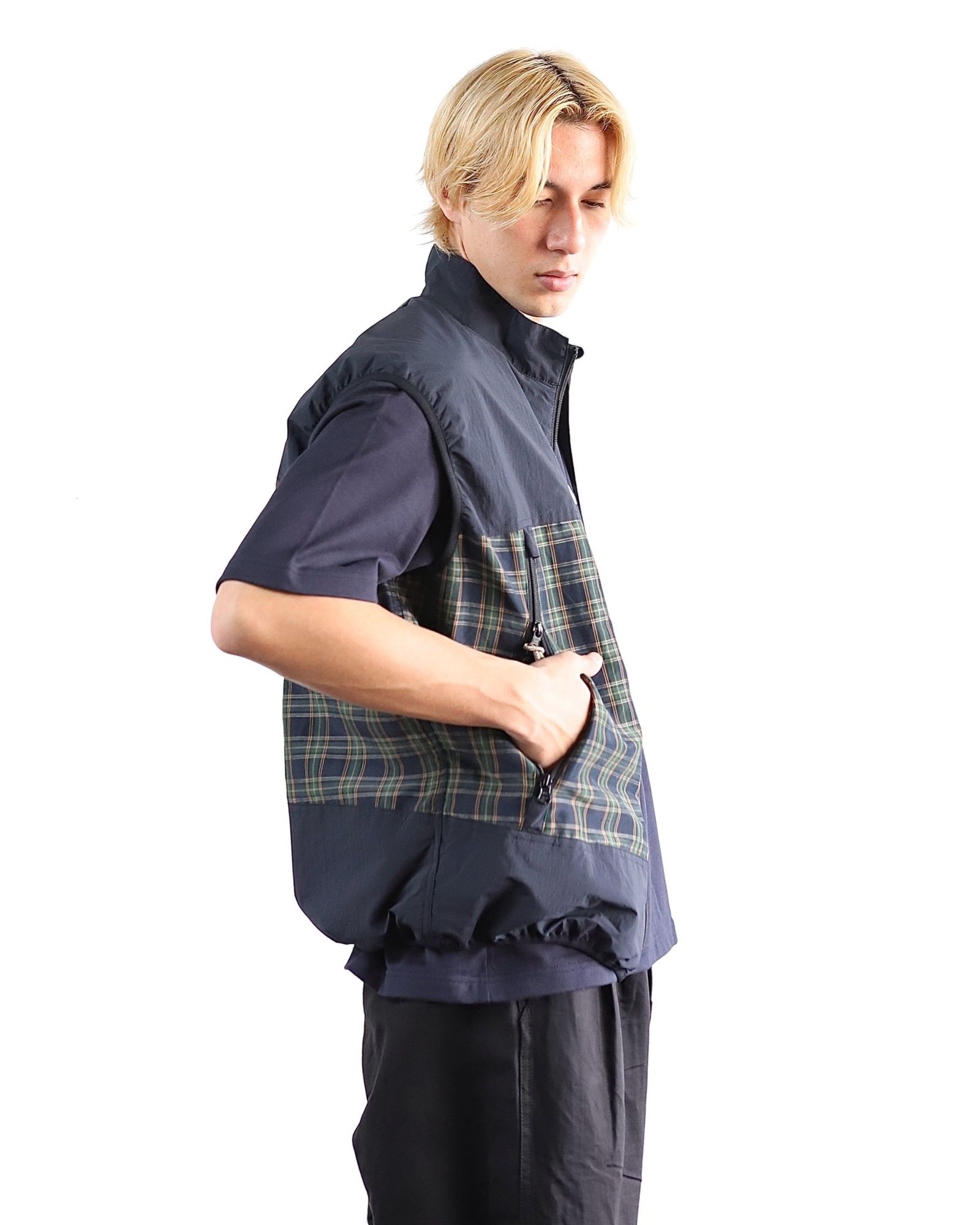 コムデギャルソンオム 24SS チェックジップアップベスト style 2024.4
