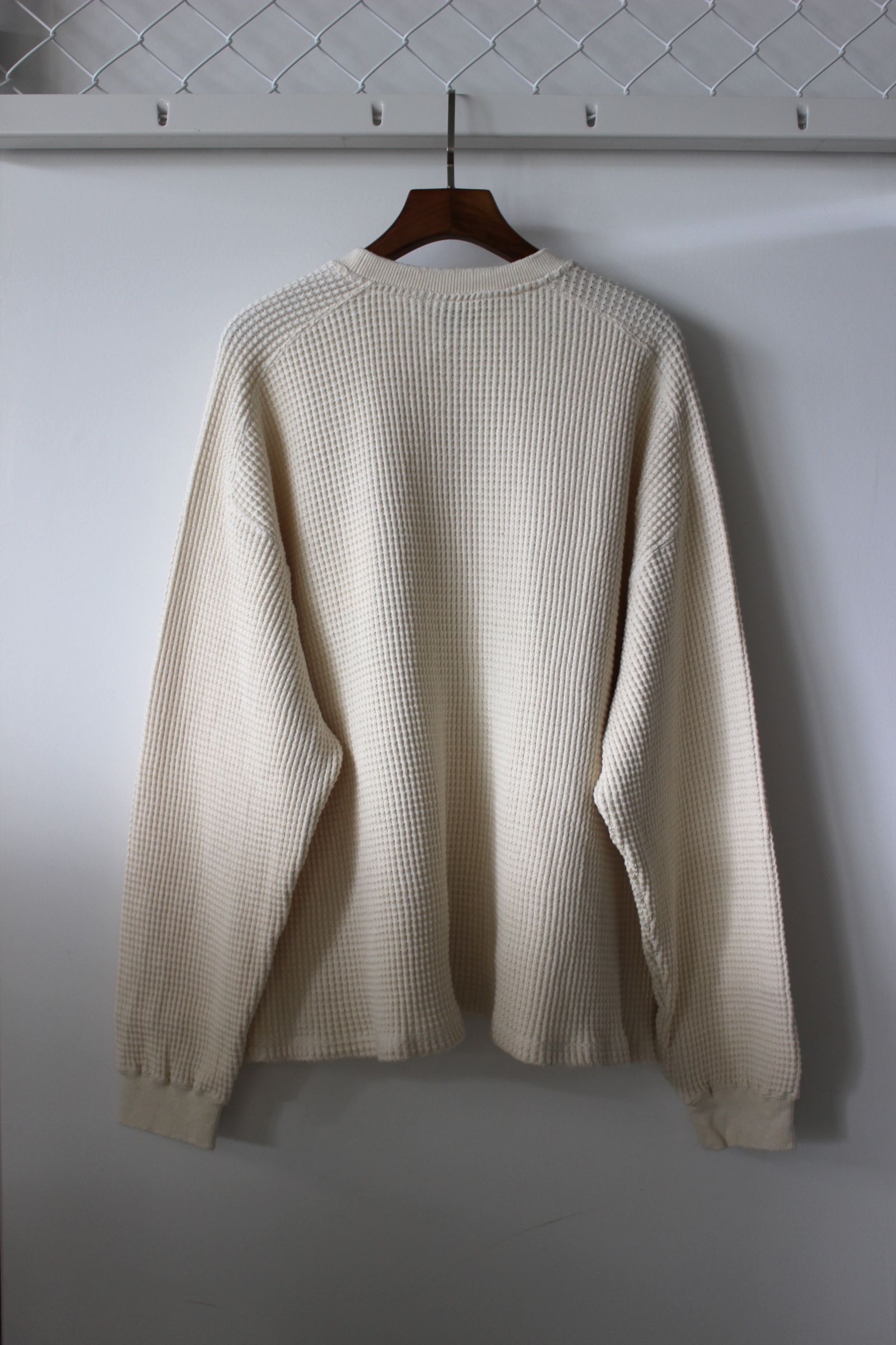 ANCELLM - DAMAGE HEAVY WAFFLE OVERSIZED LS T-SHIRT/IVORY