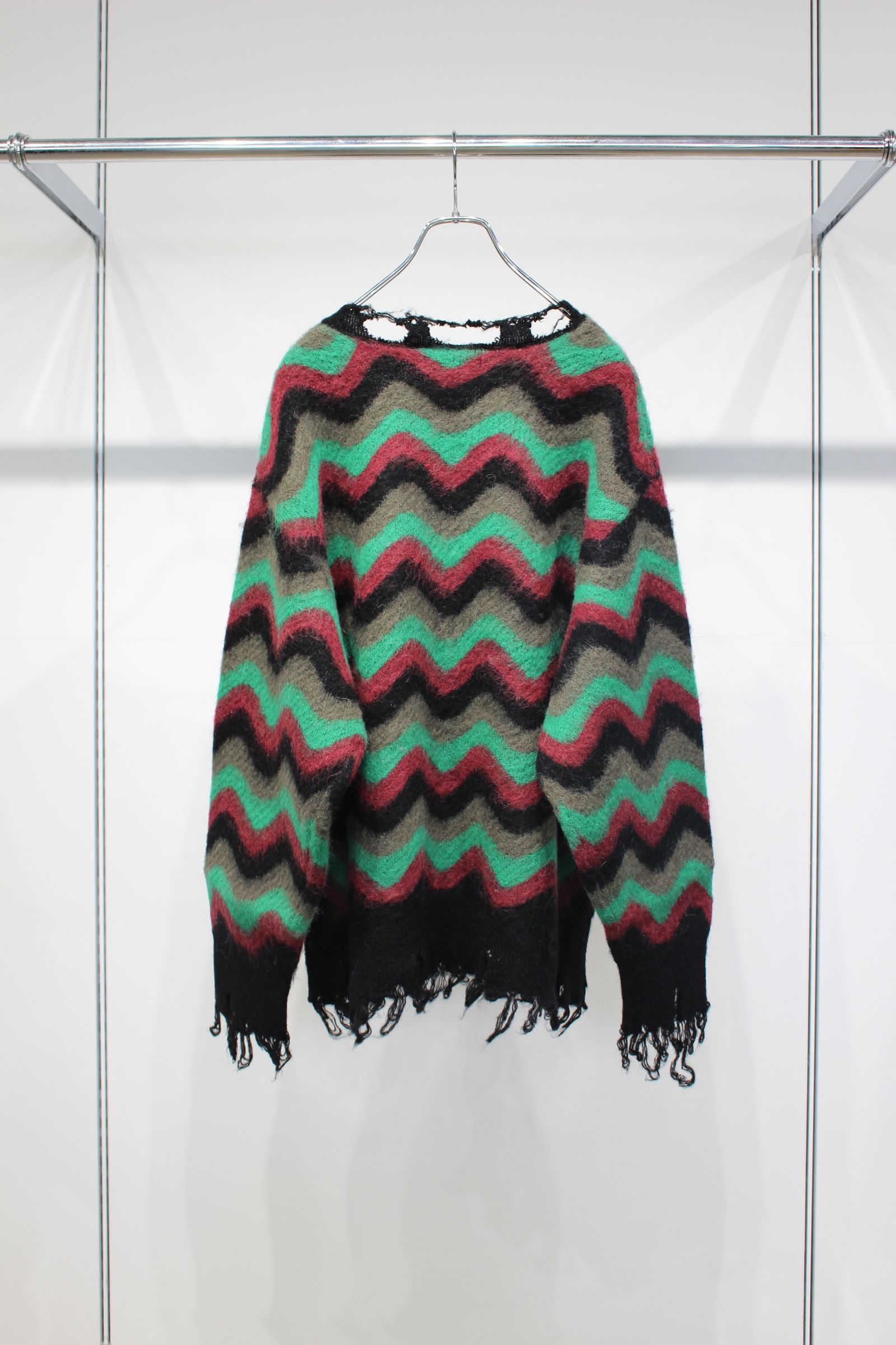 Lamrof - [ラスト1点] Wave Mohair Knit | GREEN - BLACK | ダメージ