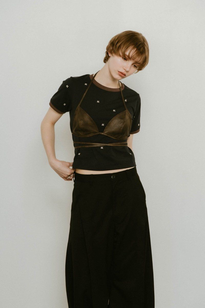 Knuth Marf - wrap leather bustier / ラップレザービスチェ (ブラウン