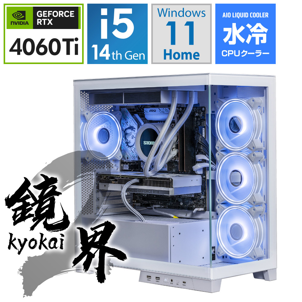 ゲーミングデスクトップパソコン ホワイト K2-144F46Ti8G[RTX4060Ti