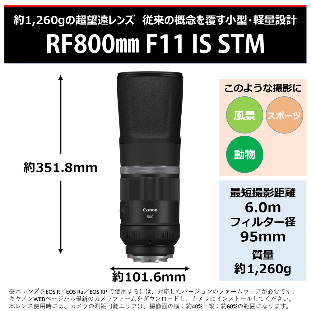 カメラレンズ RF800mm F11 IS STM ［キヤノンRF /単焦点レンズ］｜の