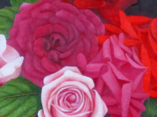 志村好子「薔薇」（赤・ピンク・白）油彩画・F8・”優雅な薔薇”