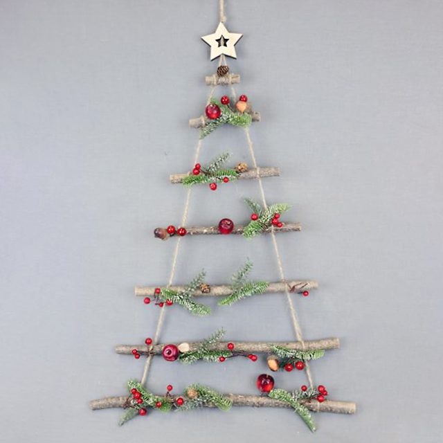 クリスマス ウッドツリーハンガー 壁飾り 70cm