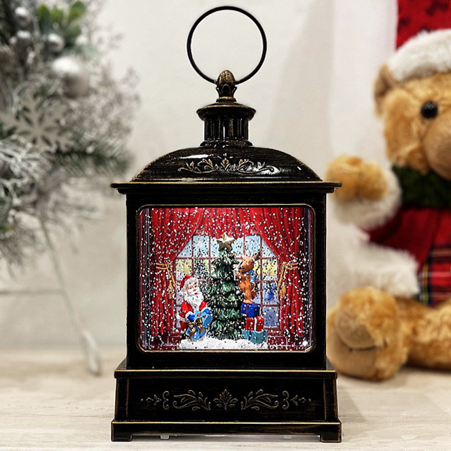 クリスマス置物 スノーイングランタンライト スノードーム 電子オルゴール