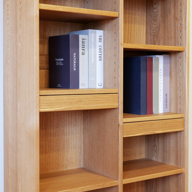 本棚 木製 ナラ書棚 Hi タモ無垢 高級 ブックシェルフ
