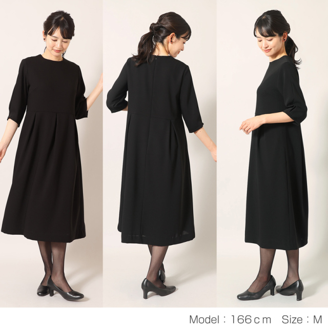 家庭で洗える】日本製フォーマル七分袖タック入りワンピース bp-062-op