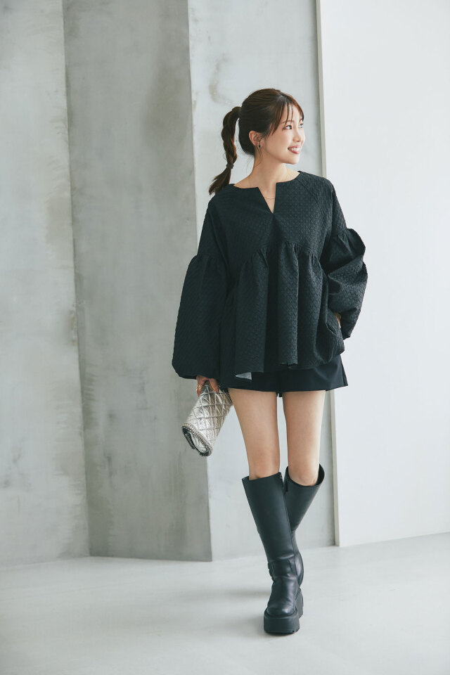 マシェリコラボ】ふくれジャガードバルーンスリーブチュニック
