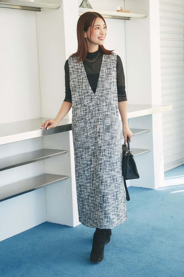 マシェリコラボ】Vネックツイードジャンスカ