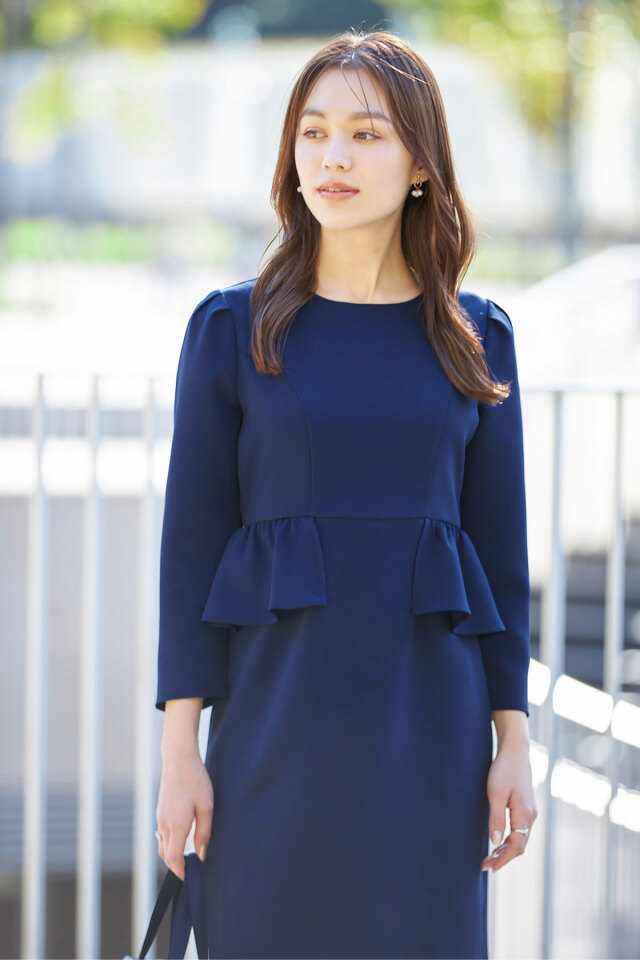 &.NOSTALGIA navy】ペプラムワンピース