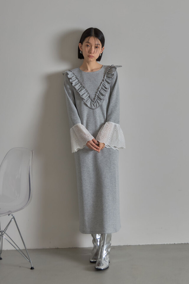 袖口レースボンディングワンピース
