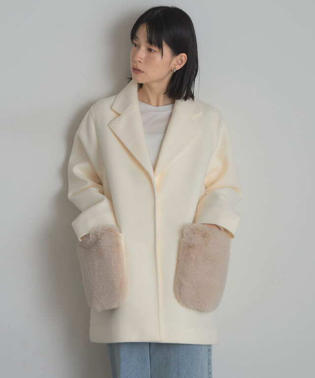 ウールライクポケットファーガウンコート