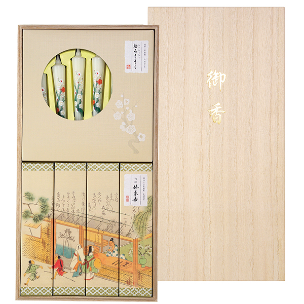 カメヤマ / 吟撰 仙年香 絵ろうそくセット 桐箱｜香典返しのカタログ
