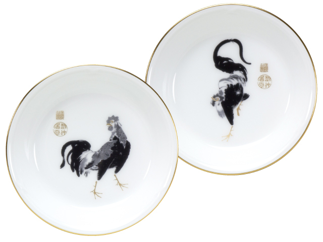 直営店限定＞伊藤若冲「花鳥図押絵貼屏風」より 11cm小皿ペアセット