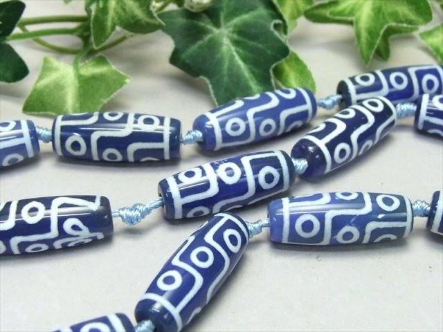 ブルーカラー瑪瑙天珠 九眼天珠(くがんてんじゅ) 連 最大長さ約29mm