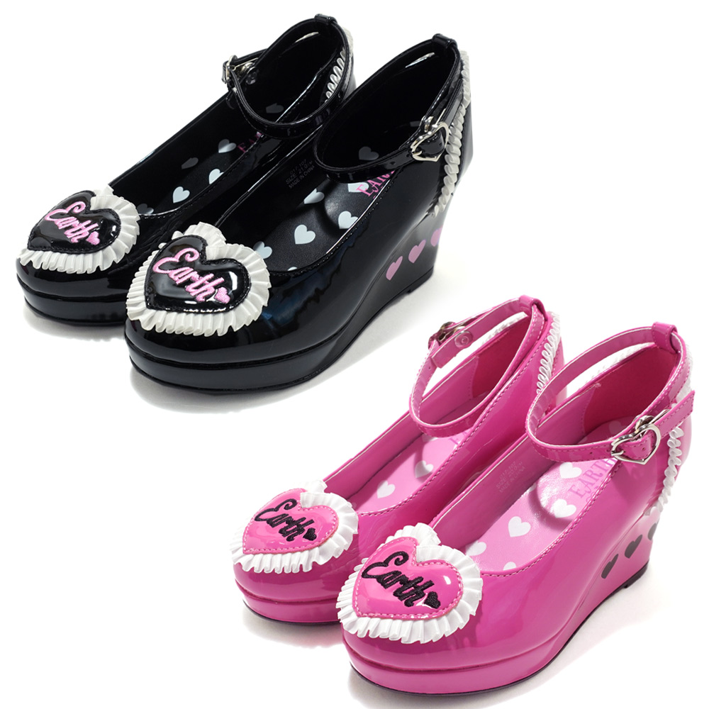 アースマジック EARTHMAGIC ハートウェッジソールエナメルパンプス