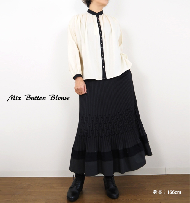 PONT DE CHALONS ポンデシャロン ミックスボタンブラウス レディース