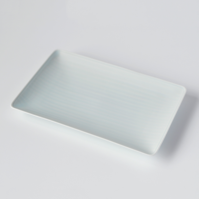 波佐見焼 陶房青 窯元 青白磁線彫長角皿【陶房青 AO SHOP】