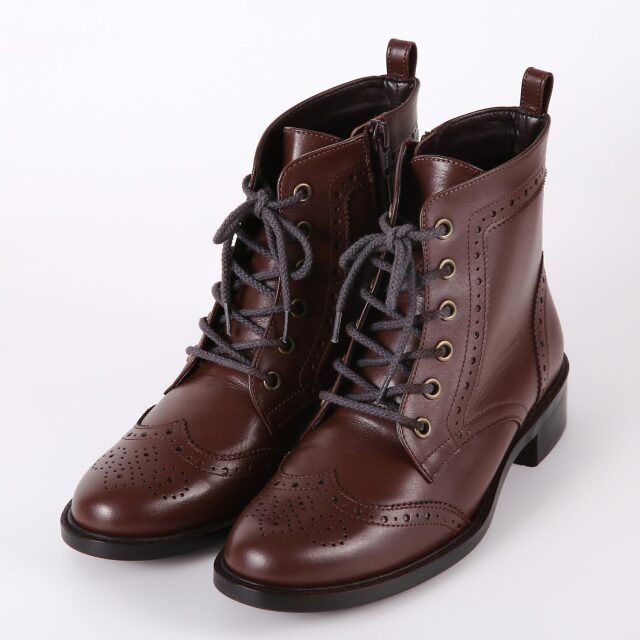 BARCLAY ファスナー付レースアップブーツ レッドブラウン｜BARCLAY